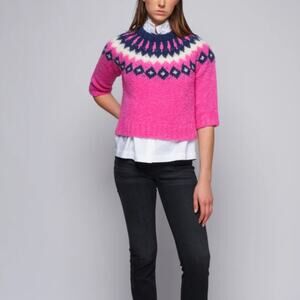 Smythe Fair Aisle Sweater Alpaca Blend Pink Size XS Preppy Nordic